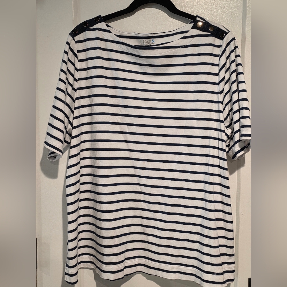 Croft & Barrow Blue and White Sailor Collar Blouse